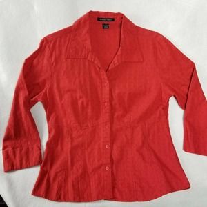 Sweet Basil Blouse Size Large Button Down Red